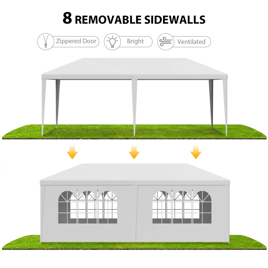 White 10x20FT Outdoor Gazebo Canopy Tent with 6 Removable Walls D766