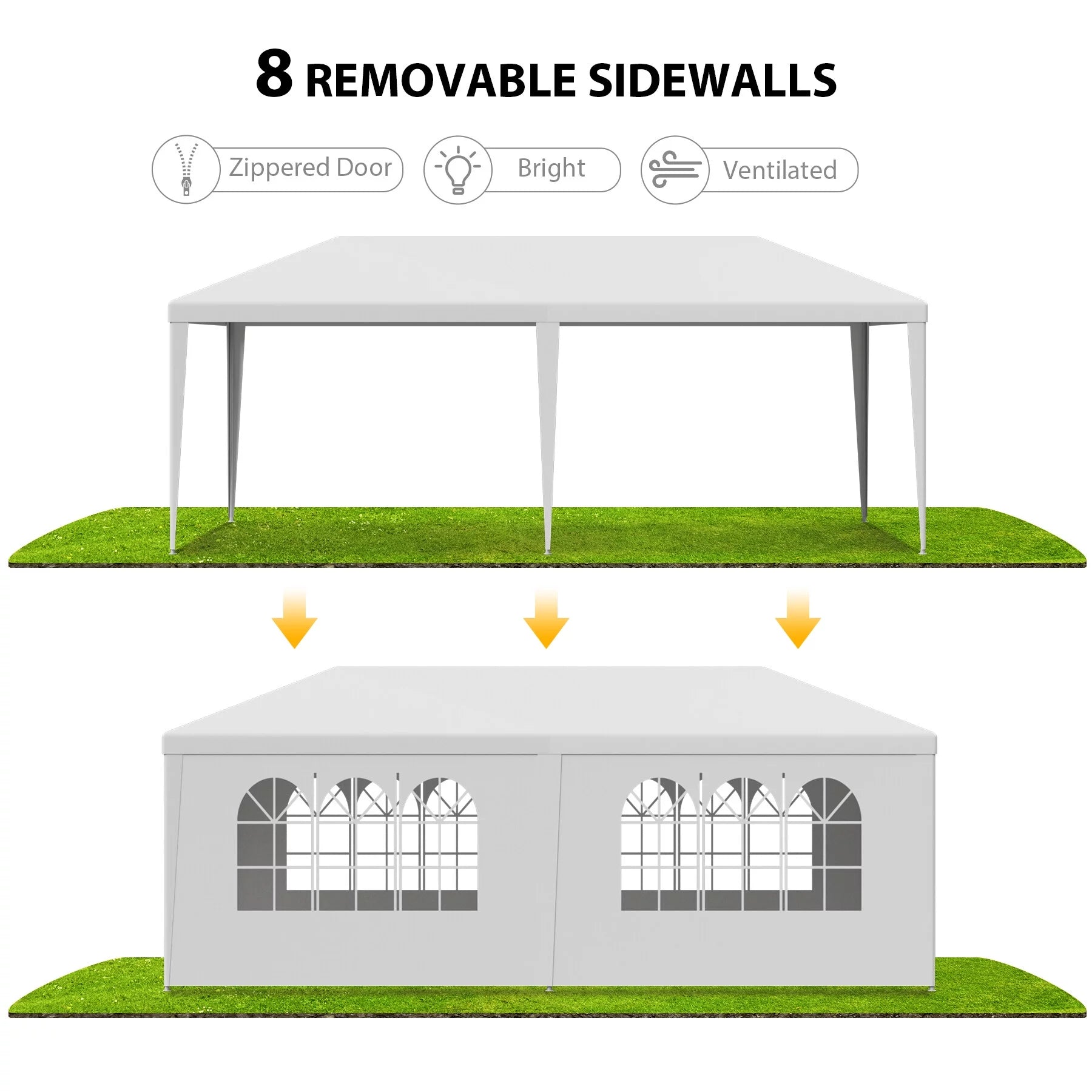 White 10x20FT Outdoor Gazebo Canopy Tent with 6 Removable Walls D766