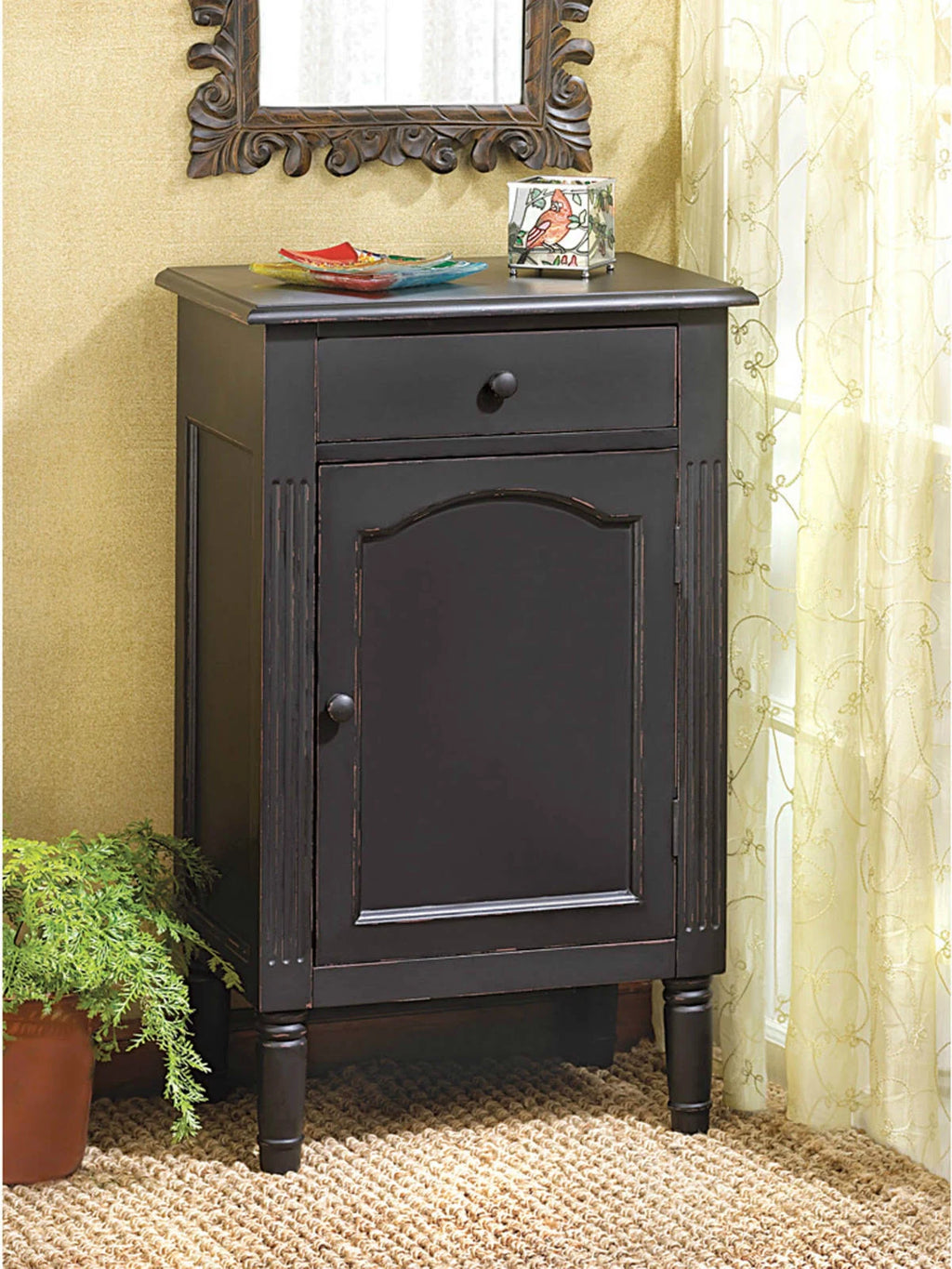 Antiqued Black Wood Cabinet B560136