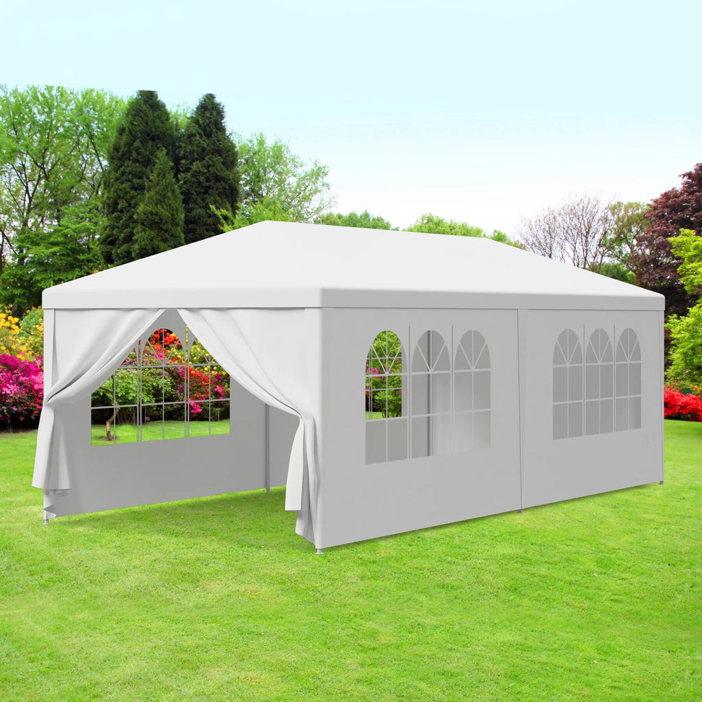 White 10x20FT Outdoor Gazebo Canopy Tent with 6 Removable Walls D766