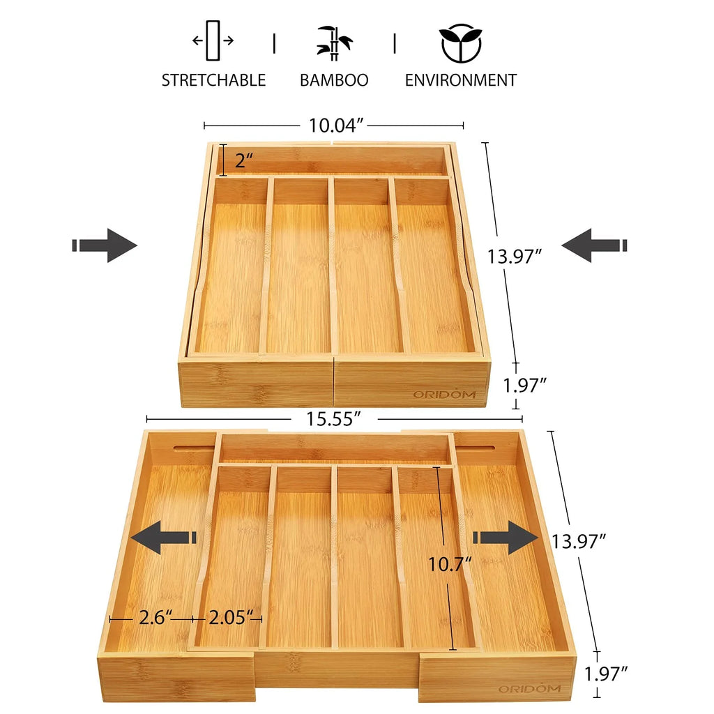 Bamboo Adjustable Expandable Silverware Tray A41877