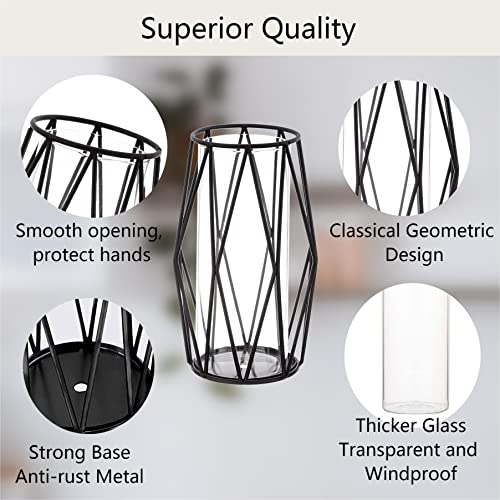 2Pcs Gold Pillar Hurricane Candle Holders, Clear Glass Candleholders with Geometric Metal Rack Stand, 8.5" A405535