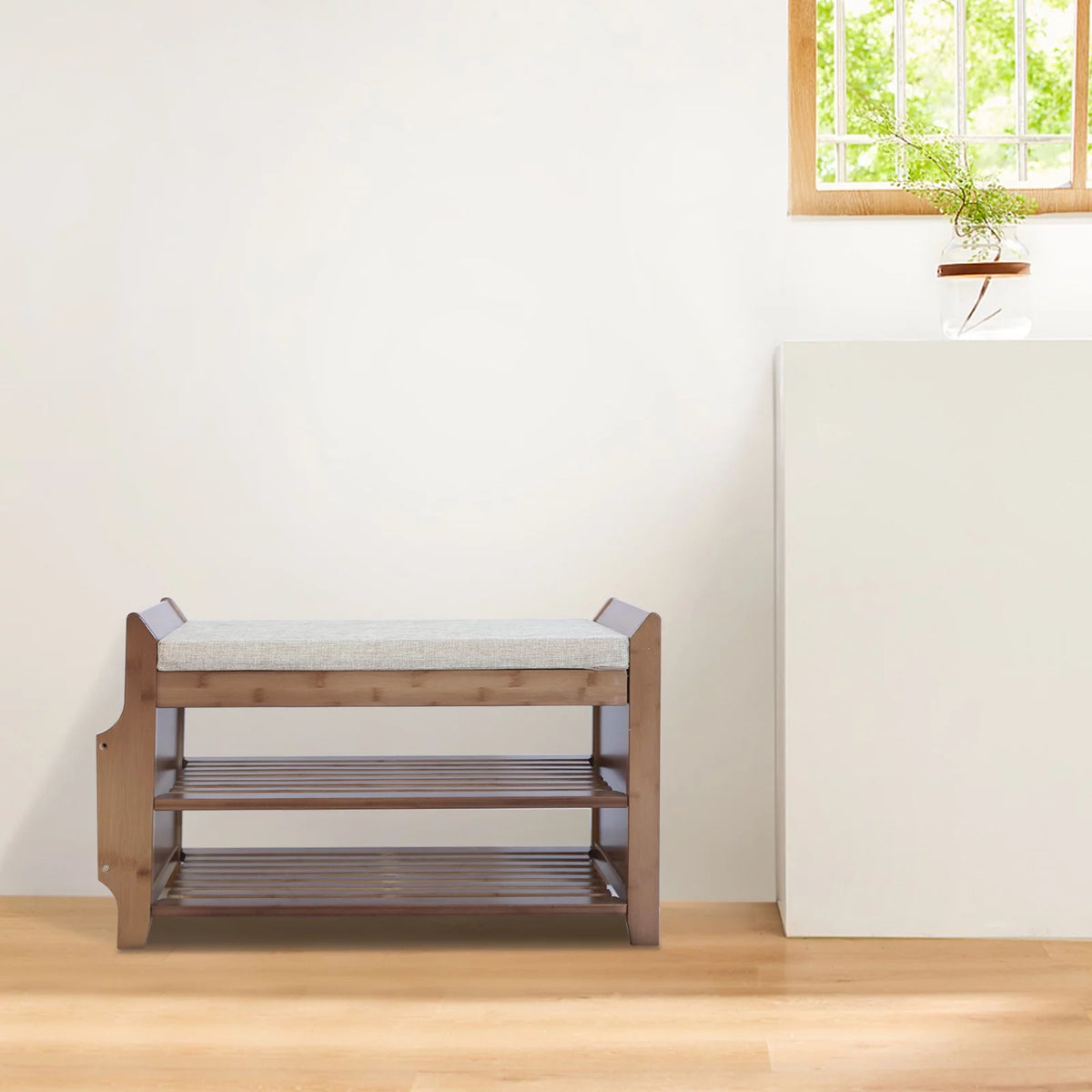 2 Tier Bamboo Shoe Rack Bench with Soft Seat C776300