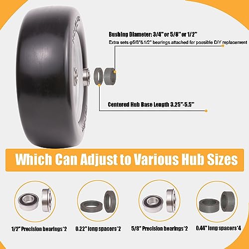 11x4.00-5 Flat Free Solid Smooth Tires and Wheel with Precision Bearings (2 Pack) V5020