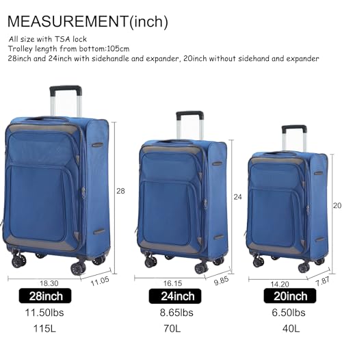 3pcs Softside Luggage Set with Spinner Wheels and TSA Lock J594031