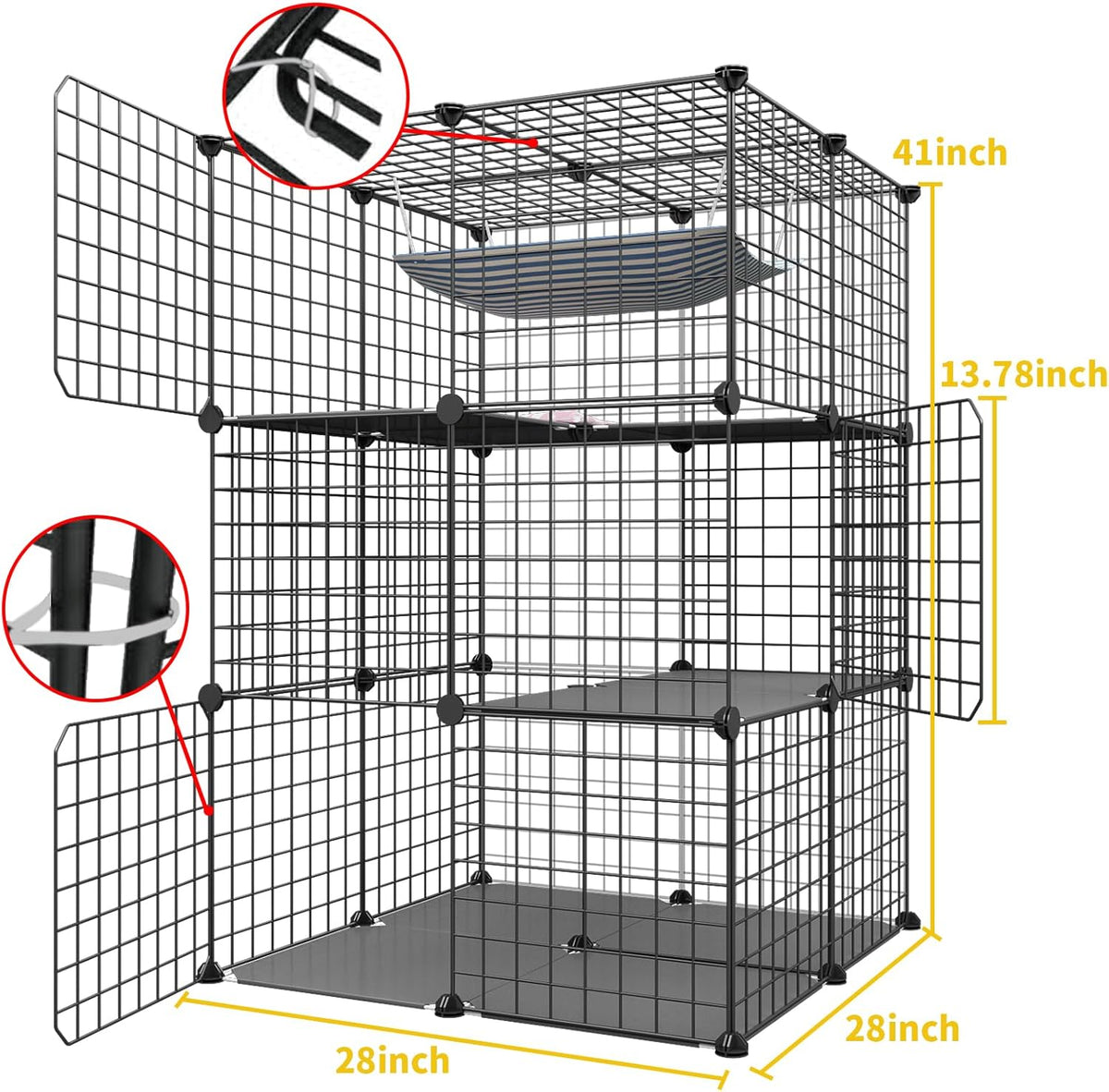 Black 3-Tier Metal Wire Cat Cage B147