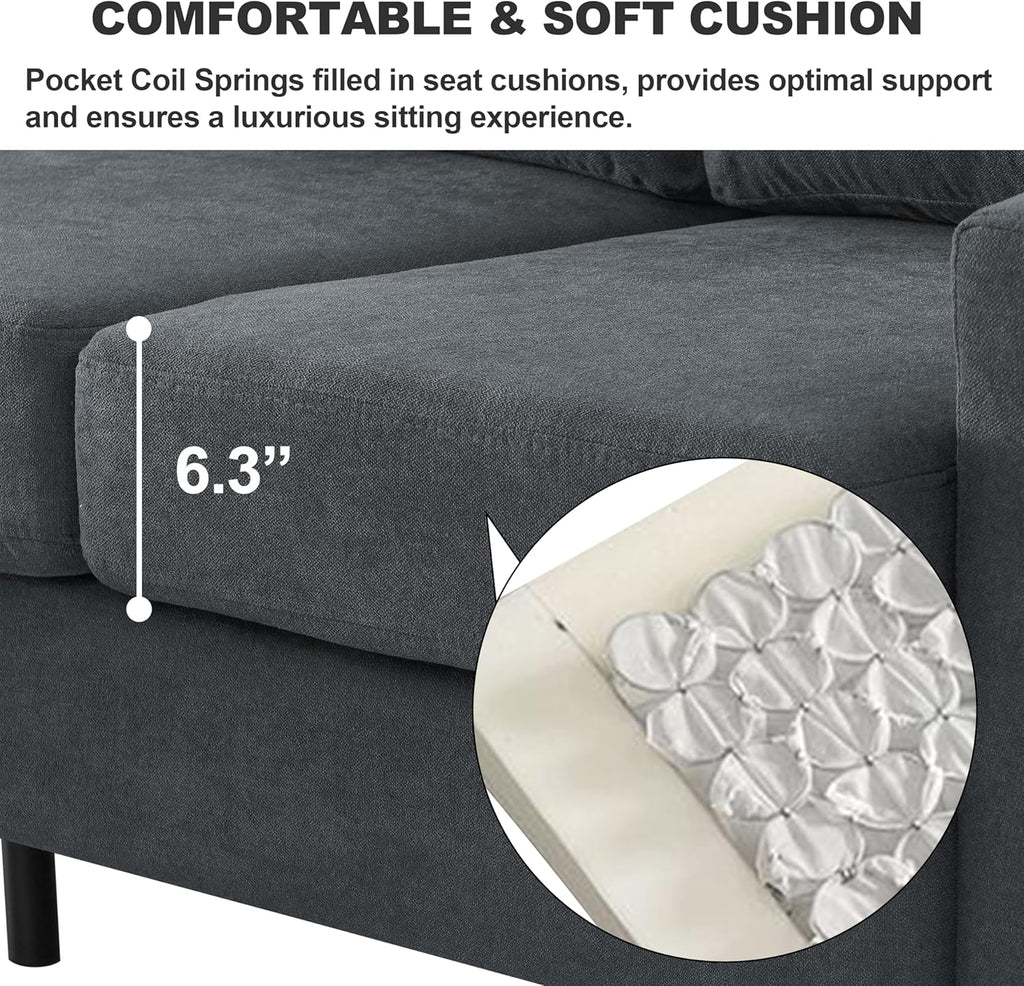 Dark Gray Fabric L Shaped Sectional Sofa with Storage Ottoman I269020
