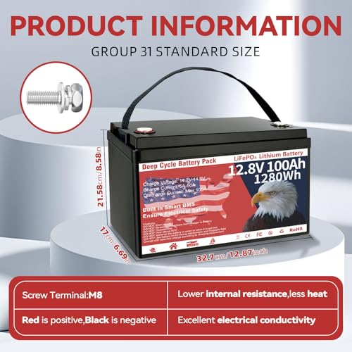 12V 100Ah LiFePO4 Lithium Battery Group 31 1280Wh Low-Temp Protection I260