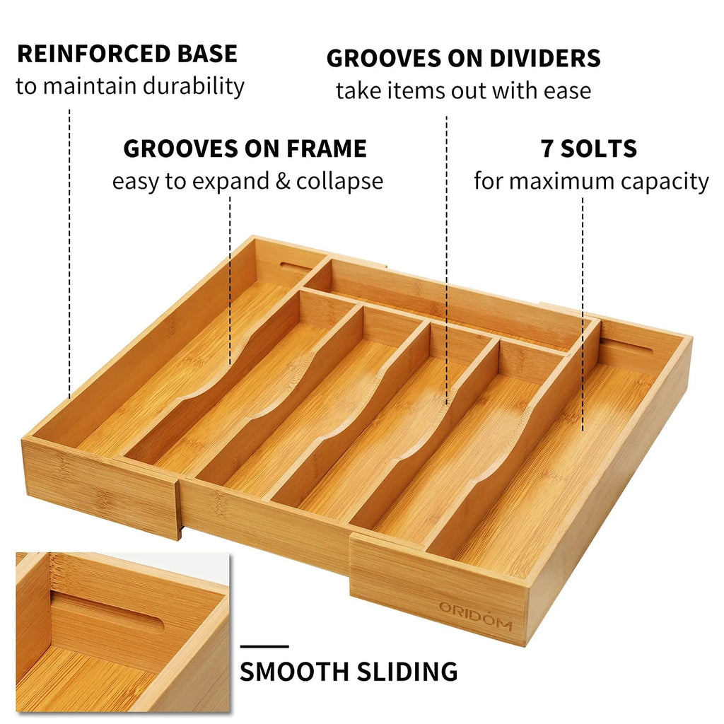 Bamboo Adjustable Expandable Silverware Tray A41877