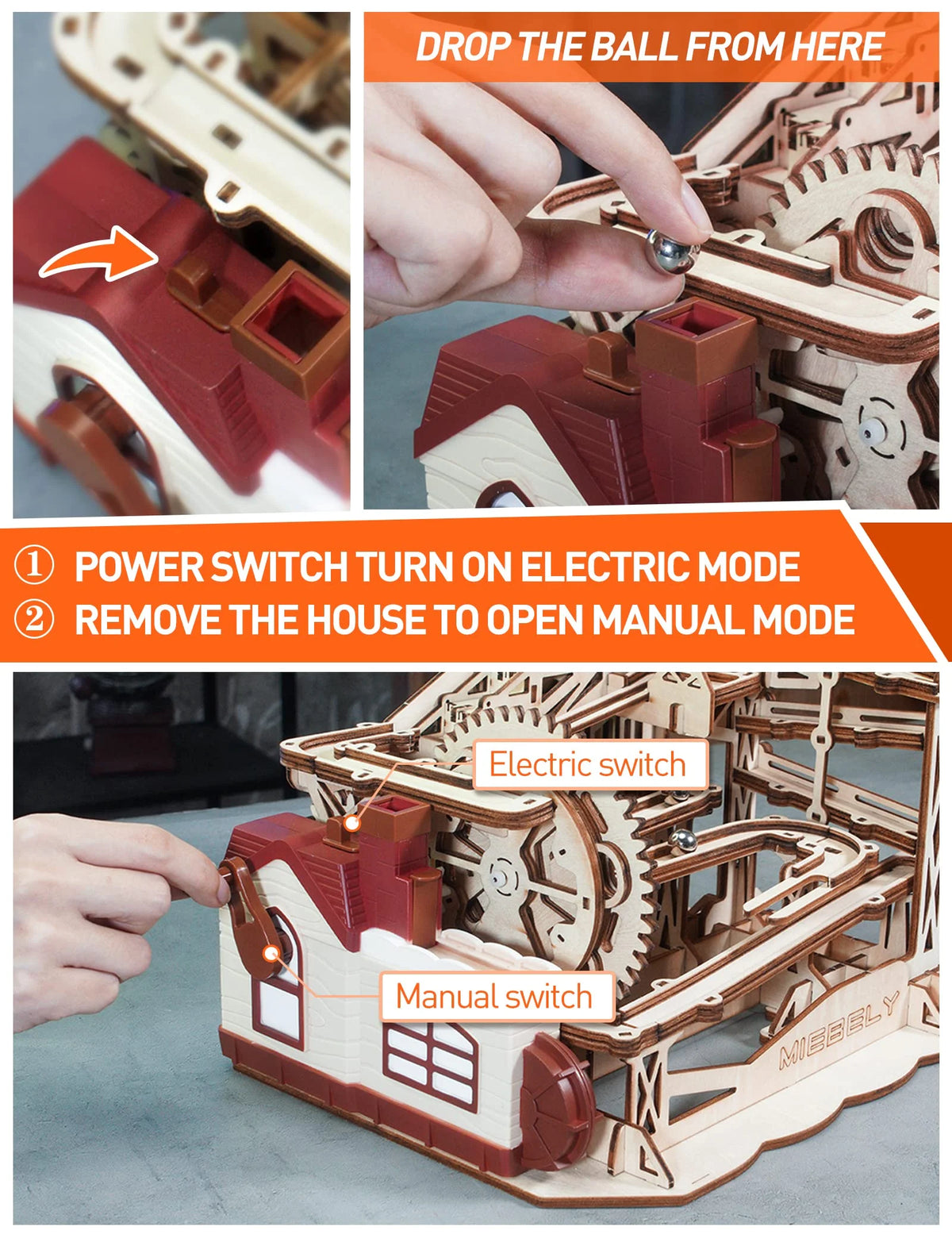 3D Wooden Puzzles Marble Run Model Building Kits with Motor W14579