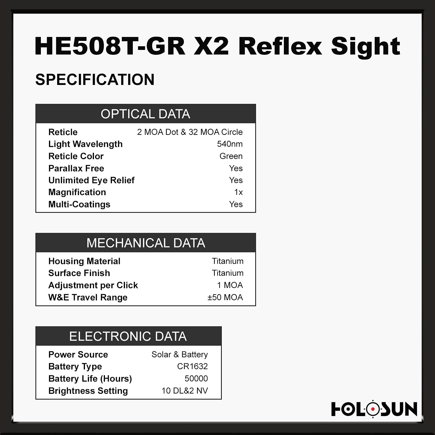 Green Circle Dot Solar Titanium Reflex Sight K24357