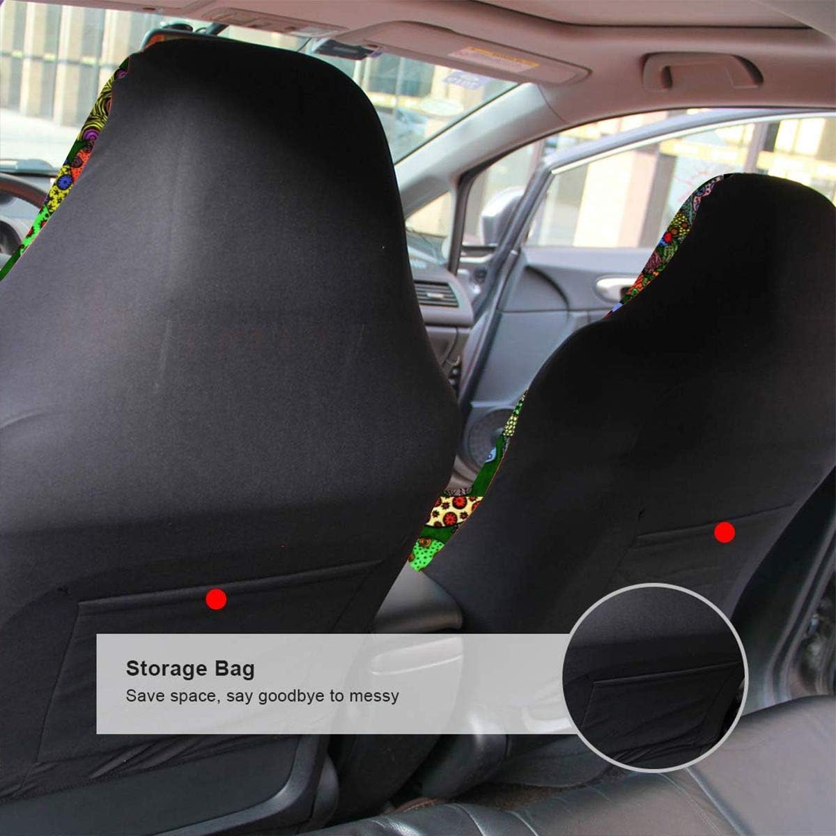 Cartoon Mushroom Art Car Seat Cover Full Set of 2 Vehicle Seat Protector E2990