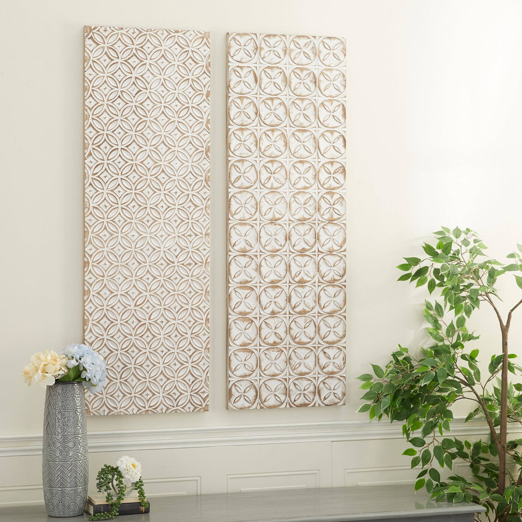 Rectangular White and Beige Wood Wall Decor 16 in. x 48 in. Z420376