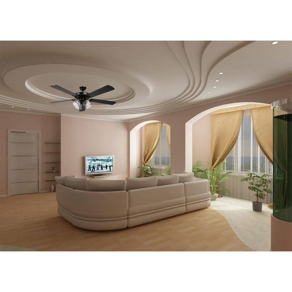 5 Blade Ceiling Fan in Black Finish with Clear Seedy Glass Y450390