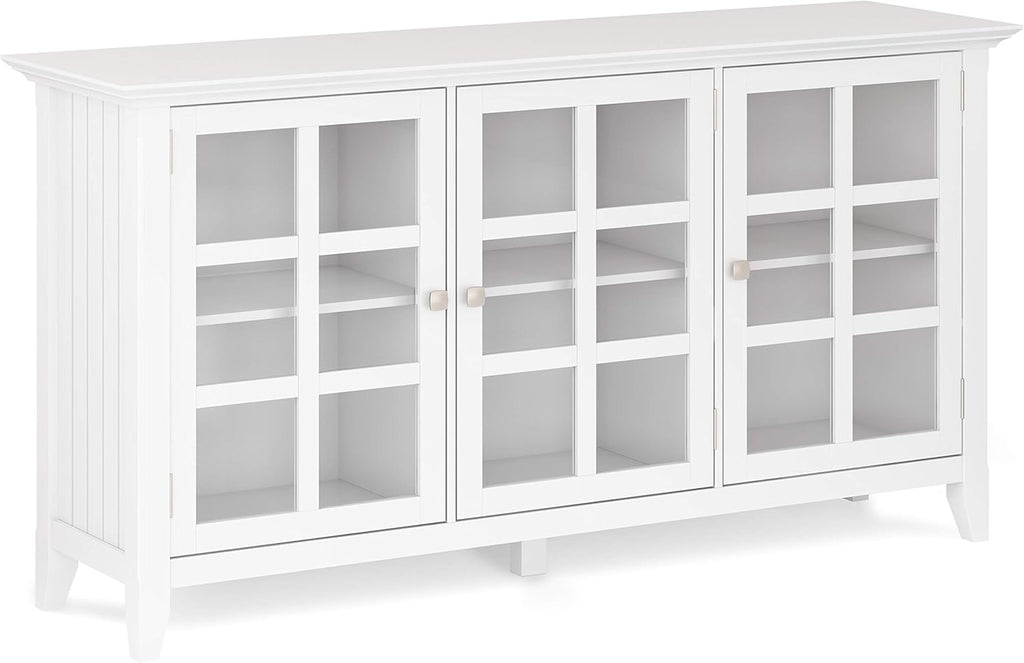Distressed Grey Solid Wood Storage Cabinet with 3 Tempered Glass Doors and 3 Adjustable Shelves U76080