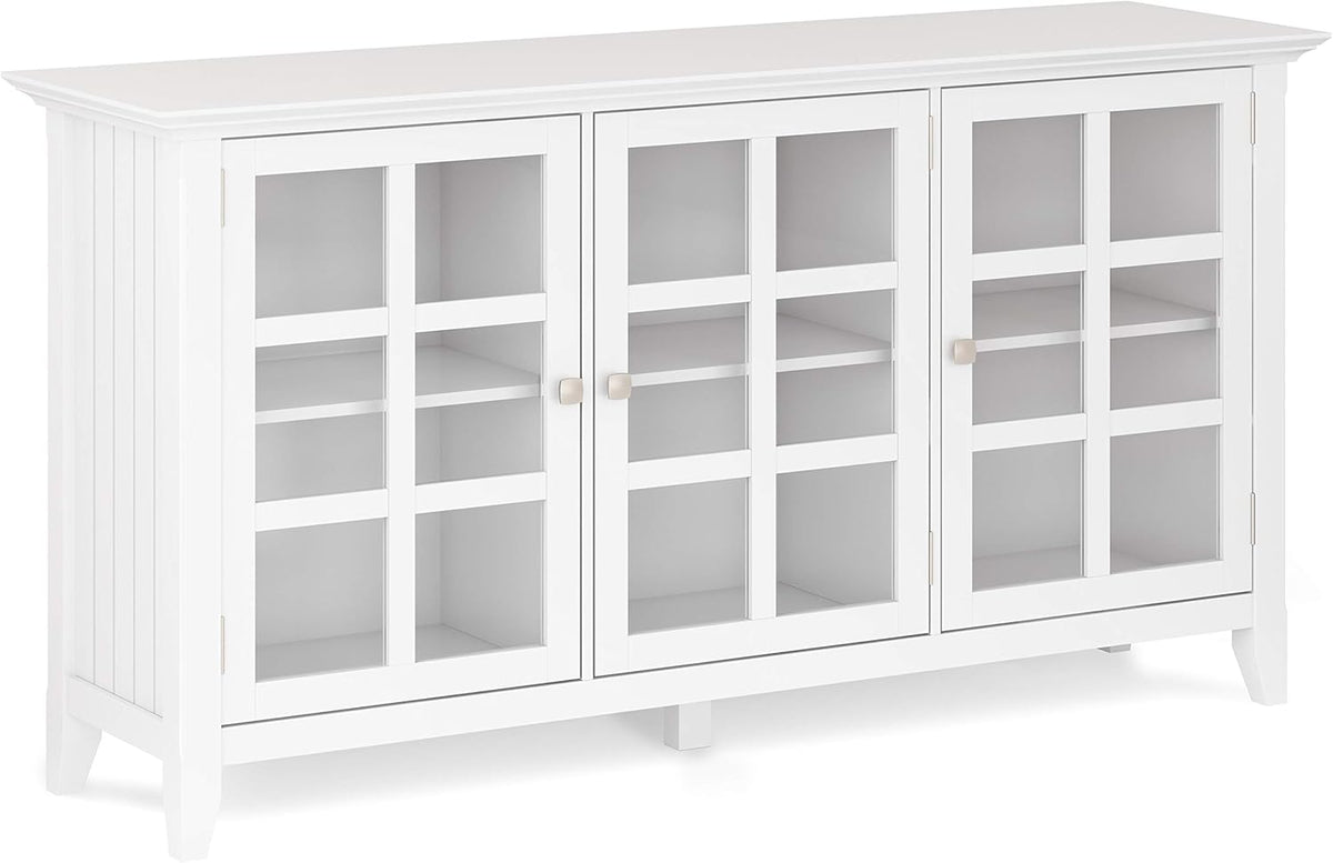 Distressed Grey Solid Wood Storage Cabinet with 3 Tempered Glass Doors and 3 Adjustable Shelves U76080