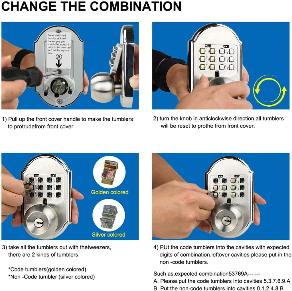 Keyless Entry Deadbolt Stainless Steel Digital Code Keypad Door Knob Weatherproof Pack of 2 U250