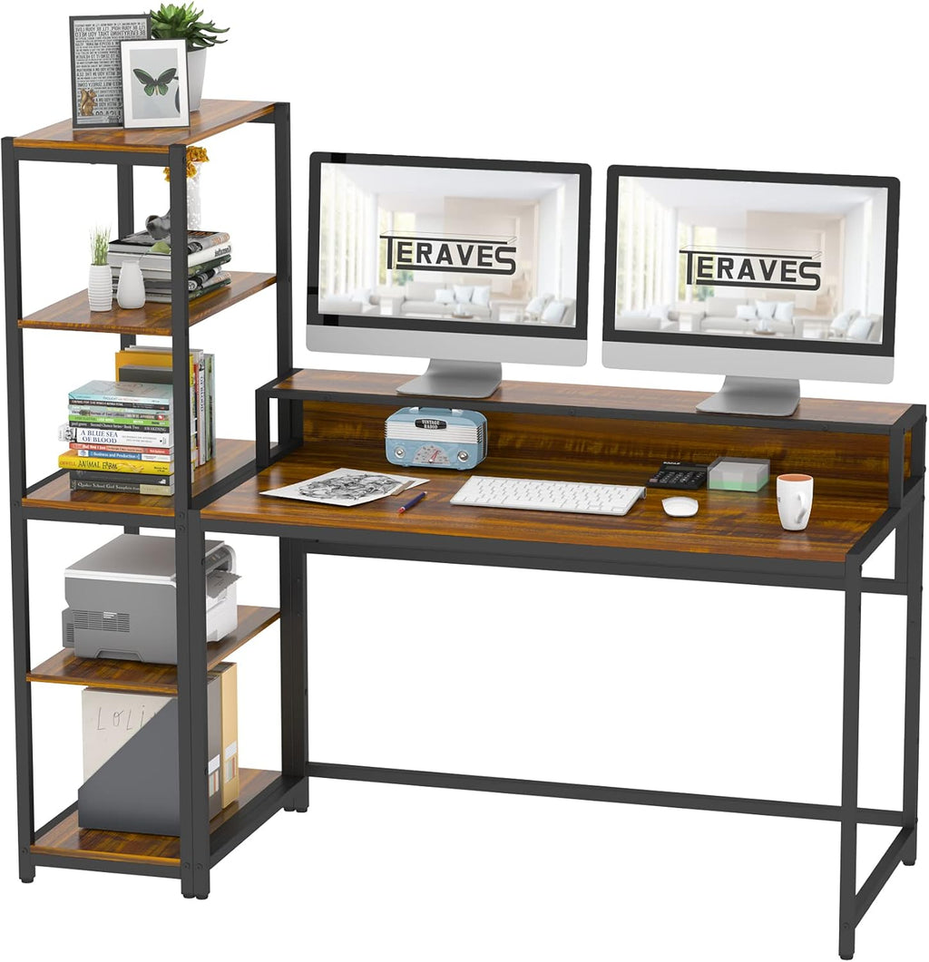 47 Inch Computer Desk with 5 Tier Shelves and Storage I9184