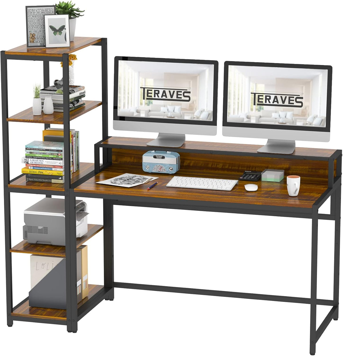 47 Inch Computer Desk with 5 Tier Shelves and Storage I9184