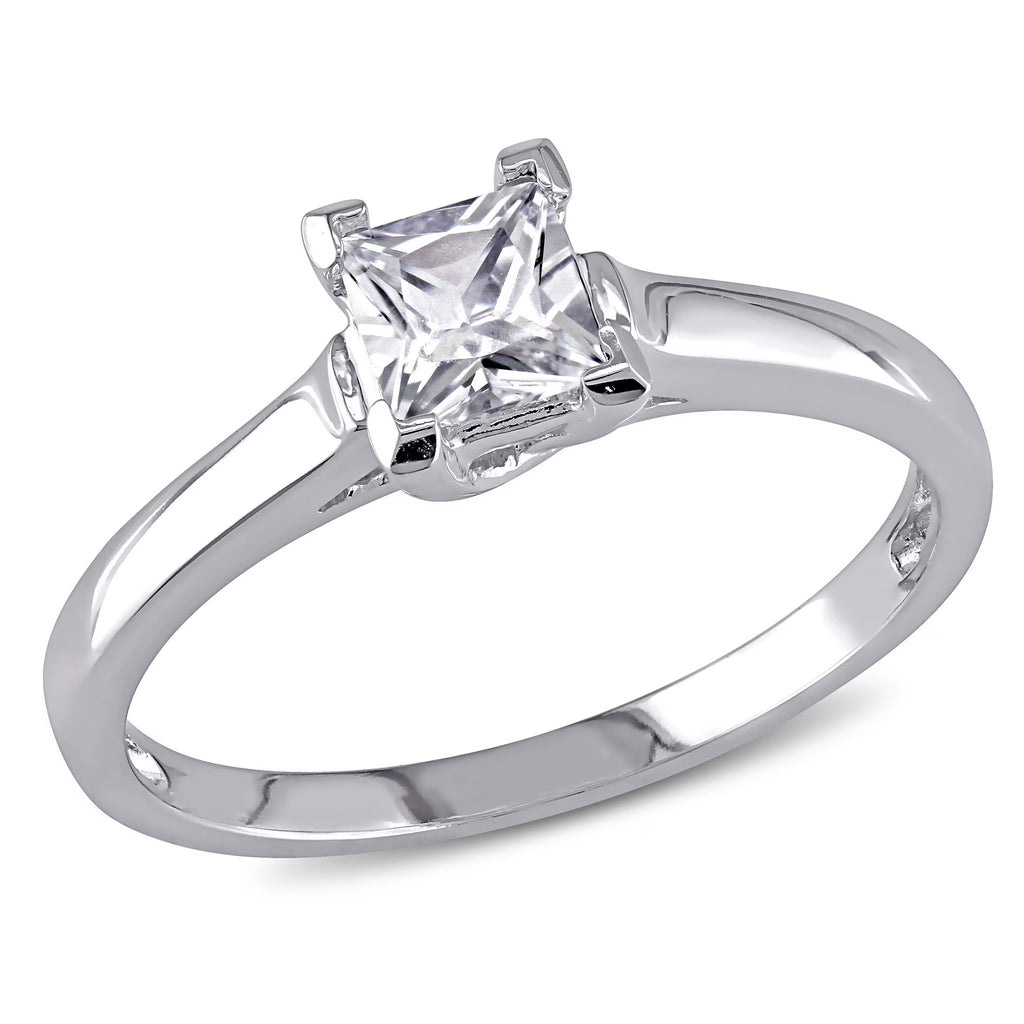 10kt White Gold Created White Sapphire Solitaire Ring N76015