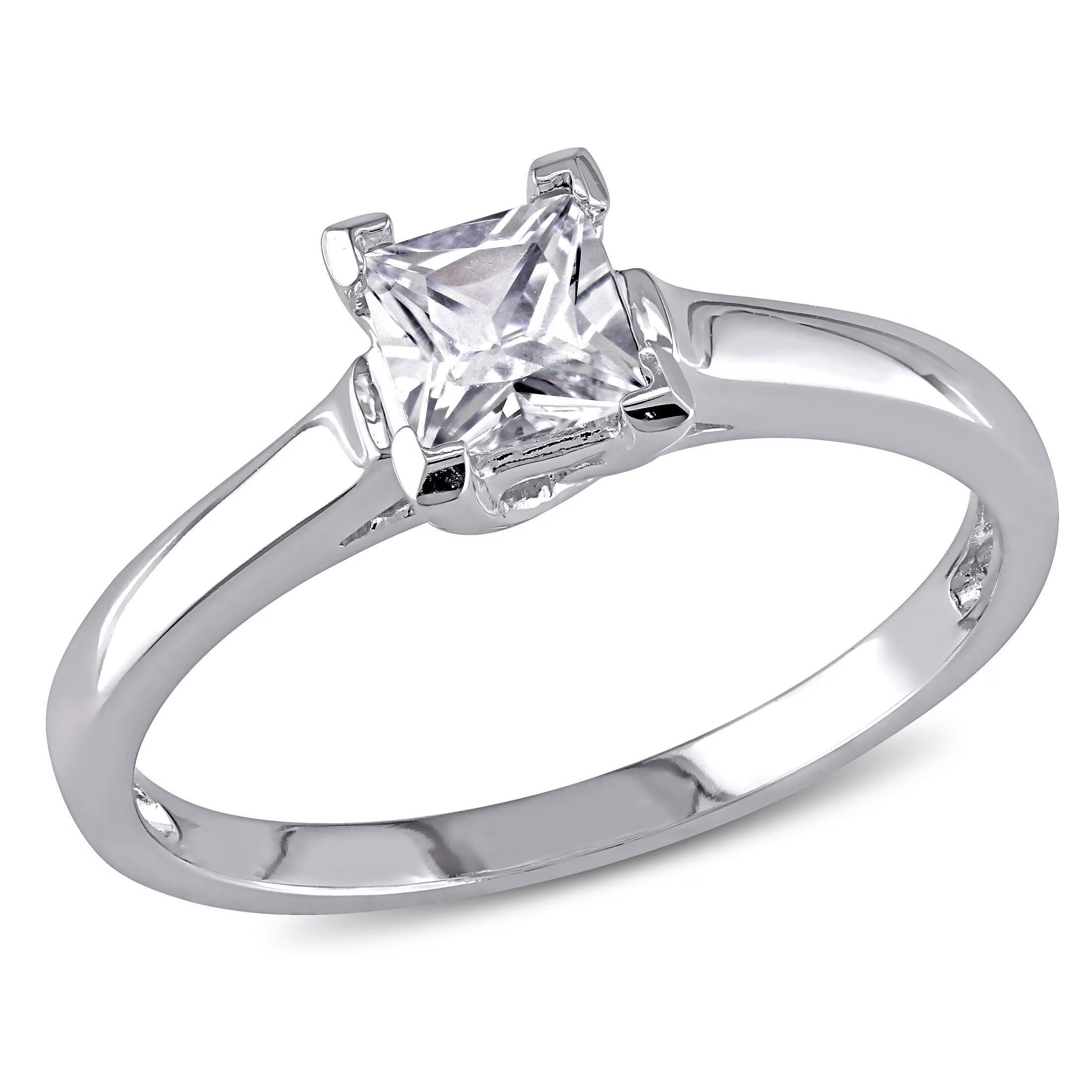 10kt White Gold Created White Sapphire Solitaire Ring N76015