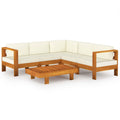 6 Piece Patio Lounge Set with Cream White Cushions Acacia Wood Outdoor Sectional Set Q76778