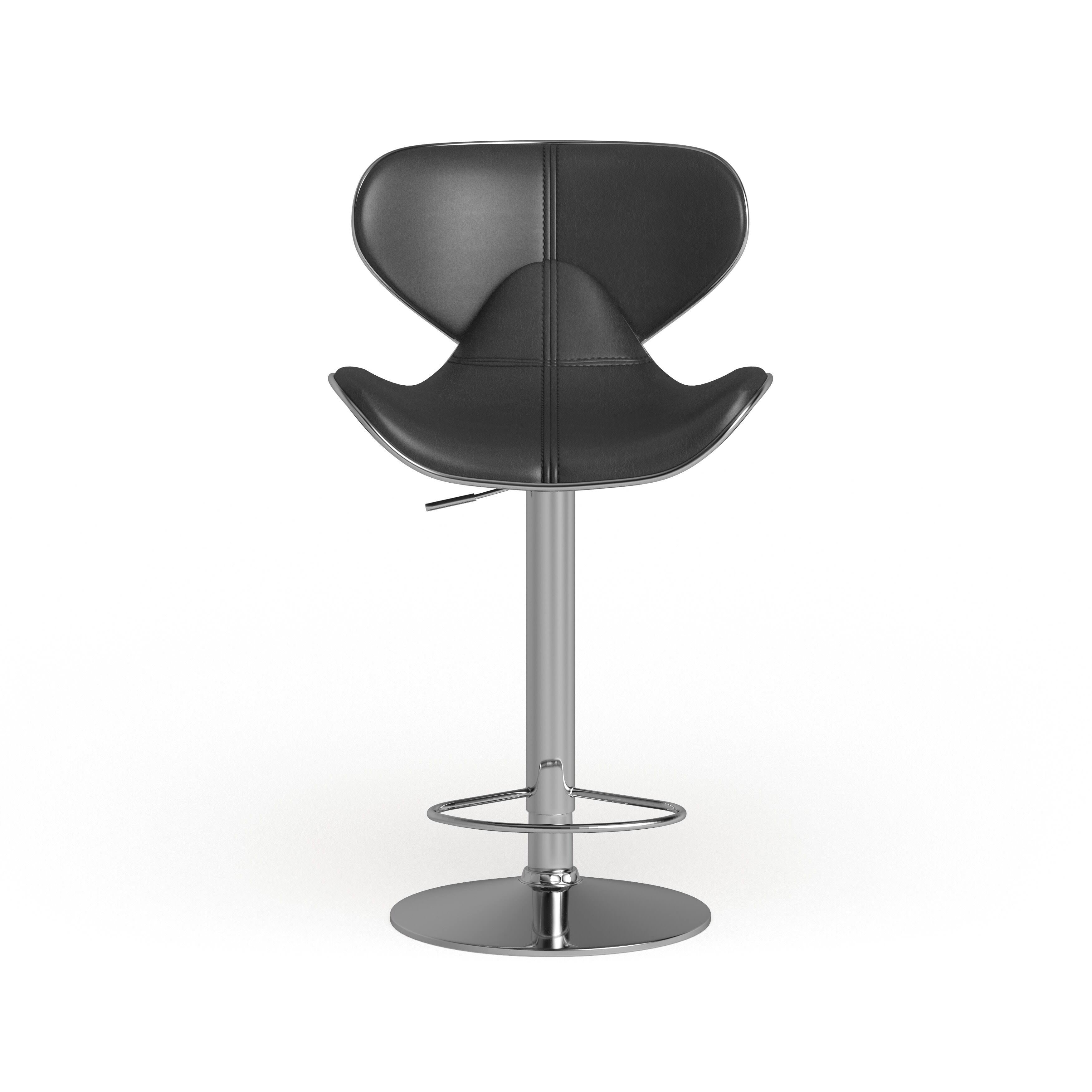 Leatherette Adjustable Swivel Barstool Set of 2 Silver M23156