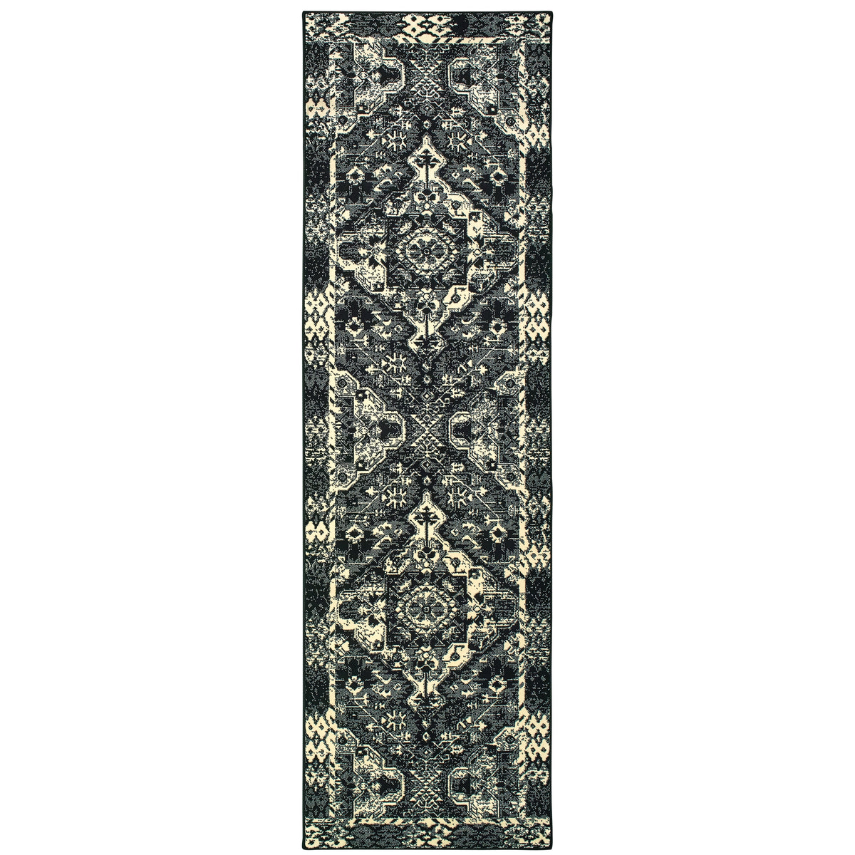 Moss Medallion Black Ivory Micro Fiber Rug 5'3" x 7'6" Z860707