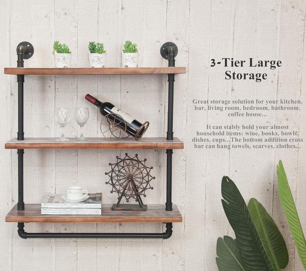 3-Tier Wall Mounted Iron Pipe Shelf V3651