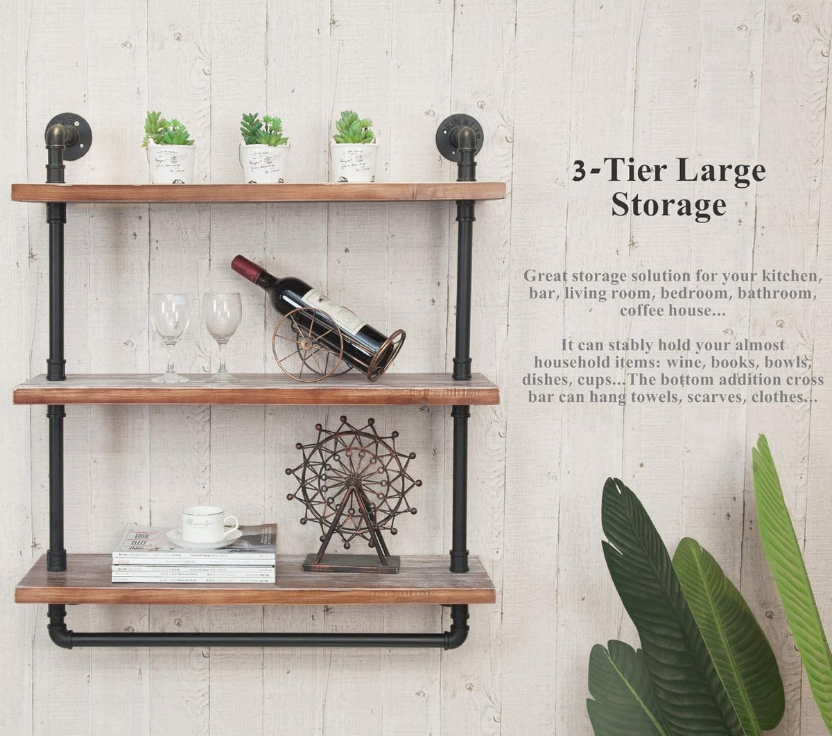 3-Tier Wall Mounted Iron Pipe Shelf V3651
