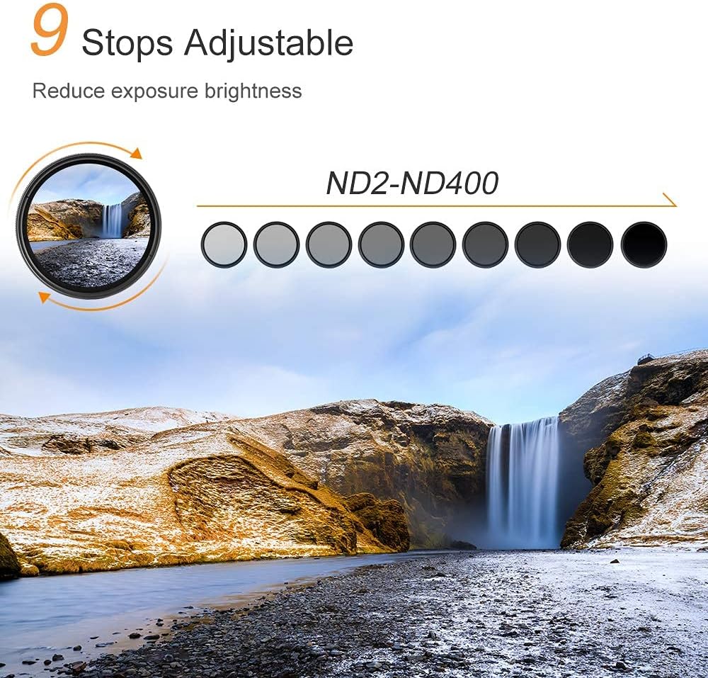 49mm Variable Neutral Density Filter ND2-ND400 9 Stops Pack of 2 Q898