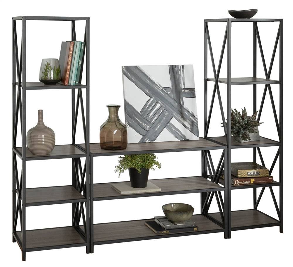 Rustic Industrial 3-Piece Bookcase Set E7880