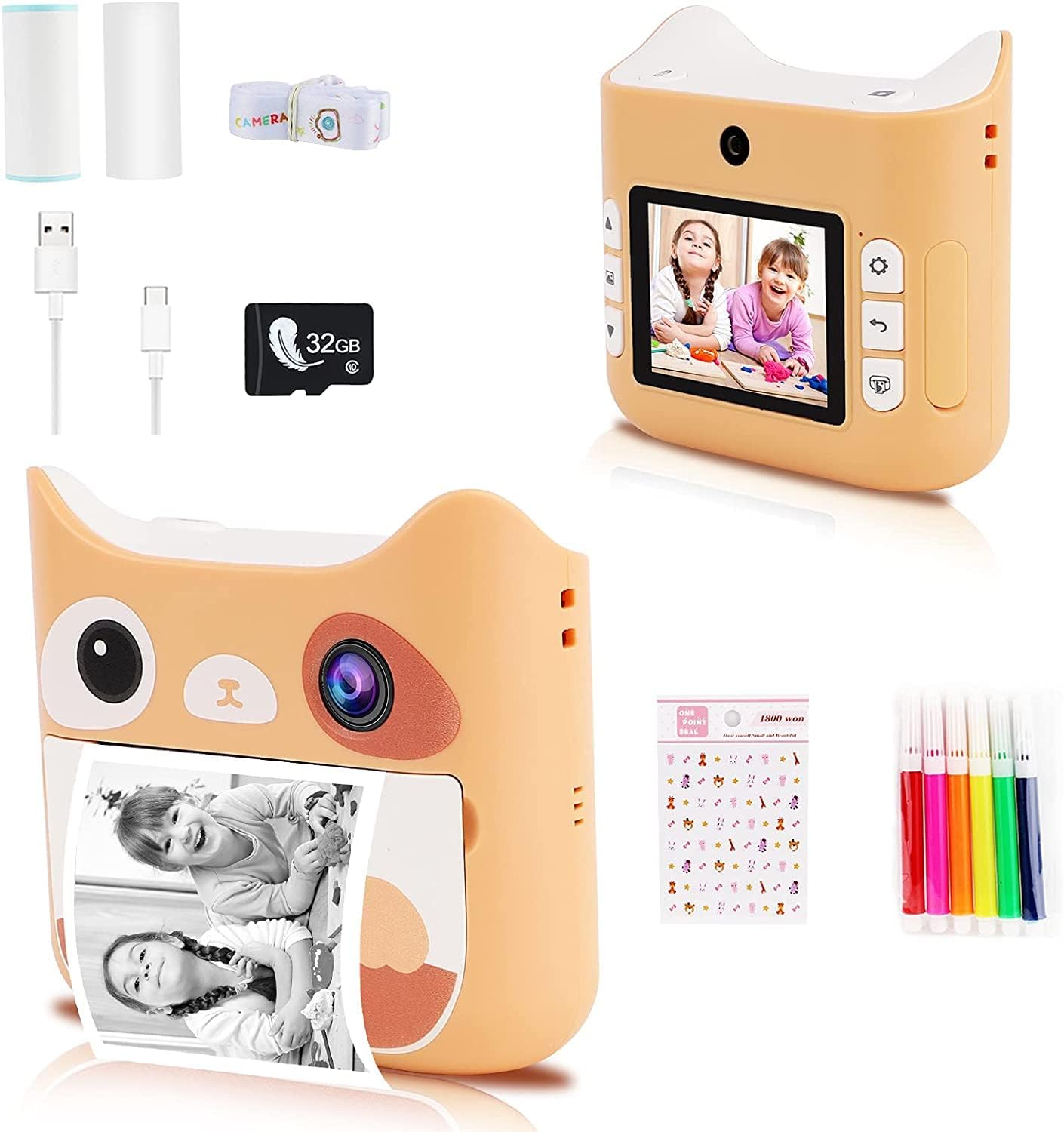 Pink Zero Ink Kids Digital Camera with 3 Rolls Print Paper 32GB SD Card Q376655