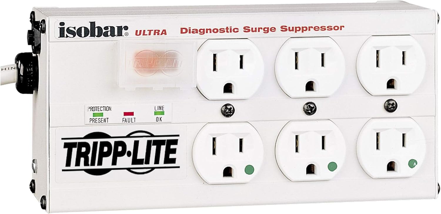 6-Outlet Surge Protector Power Strip, 15ft Cord, 3300 Joules, Right Angle Plug H93161