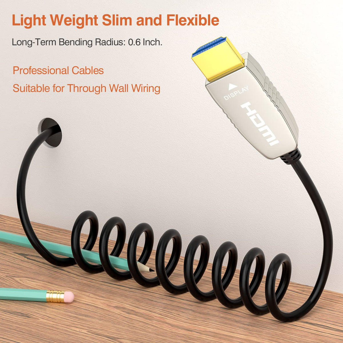 Fiber HDMI Cable 4K60HZ HDR 100 feet HDMI2.0b Cable, 18.2 Gbps, ARC, HDR10, Dolby Vision, HDCP2.2, 4:4:4, Ultra Slim and Flexible HDMI Optic Cable 30m R728