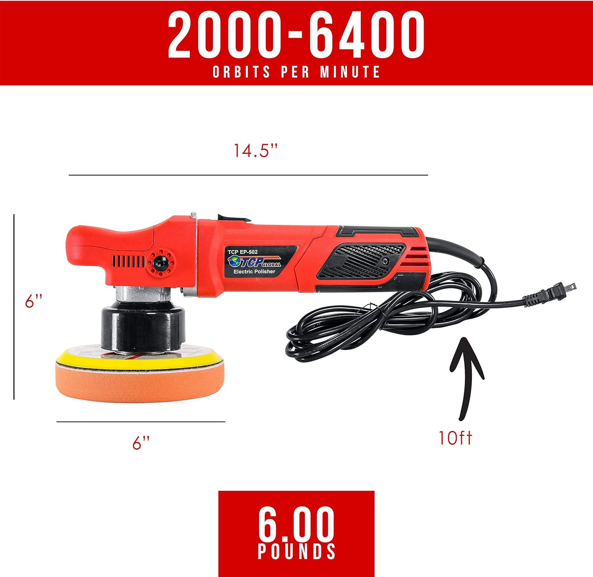 6 Pad Random Orbit Dual-Action Polisher with Waffle Foam & Wool Buffing Kit C23900