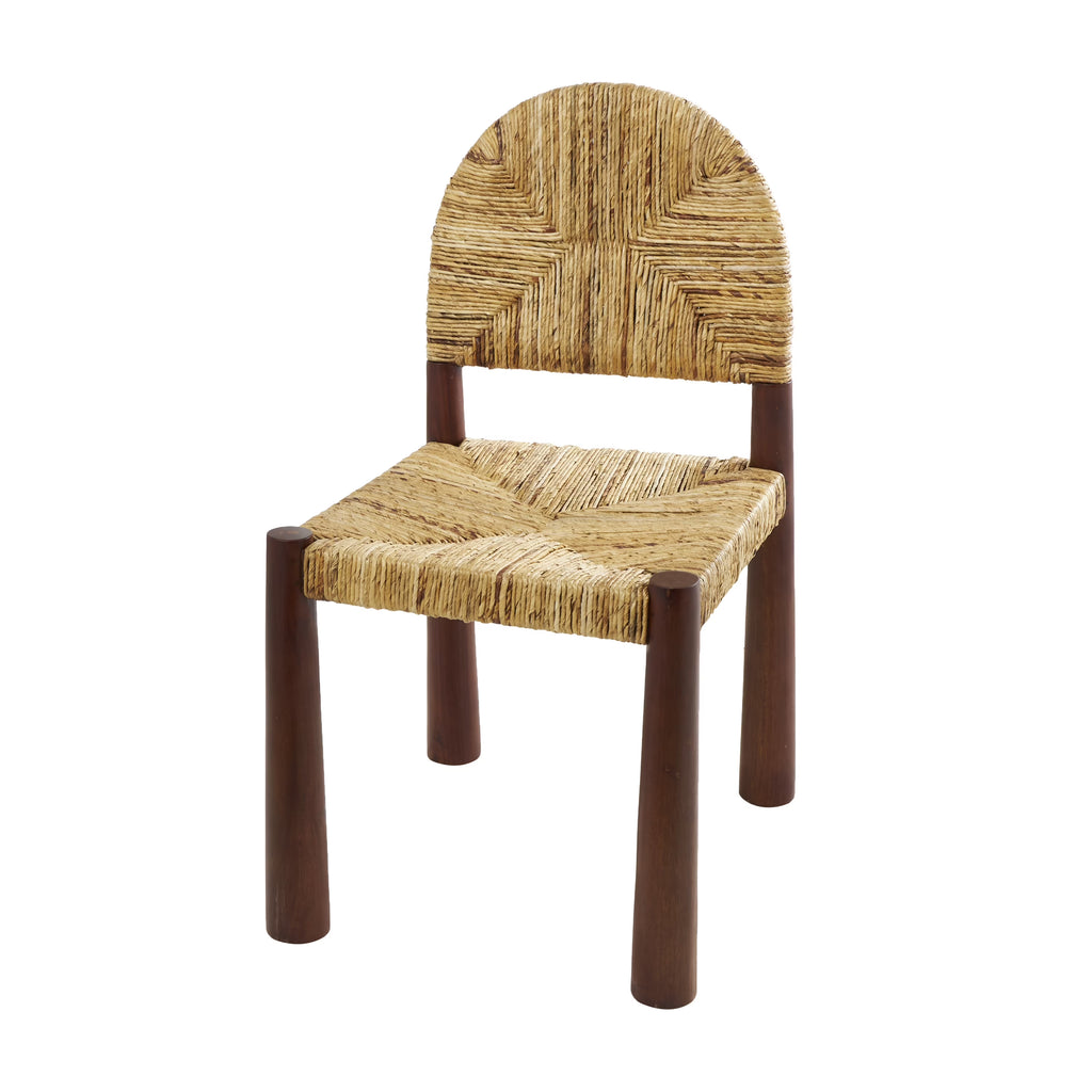 Light Brown Handmade Wood Lounge Chair with Woven Banana Leaf Seat, Set of 2 Q560827