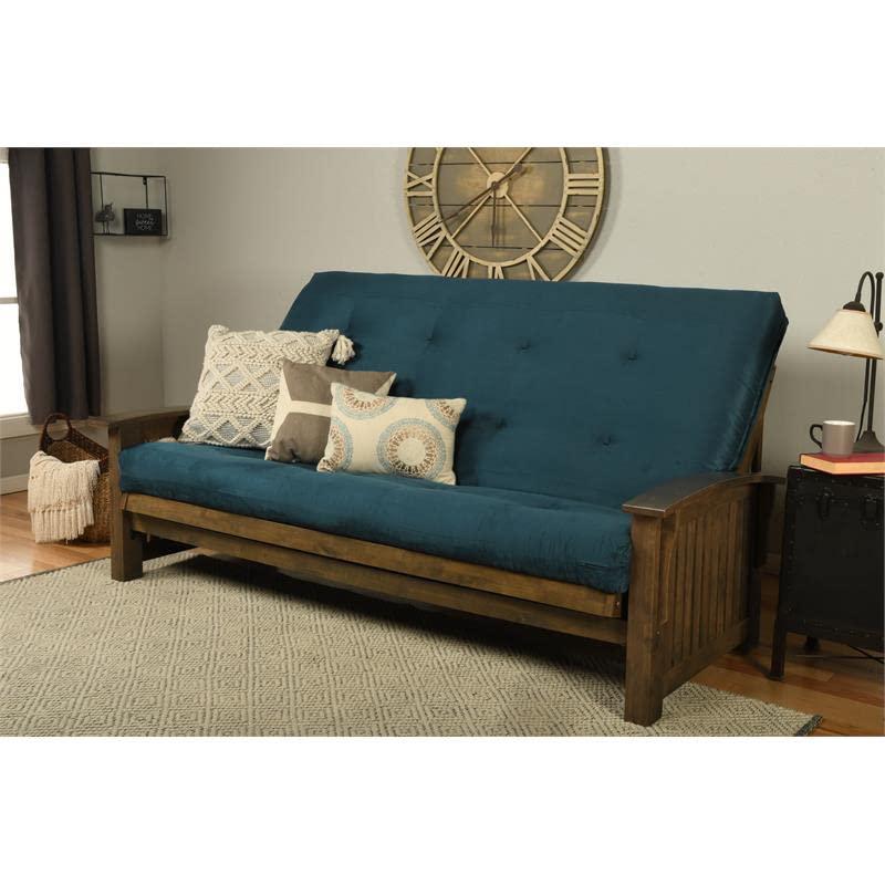 Queen-size Wood Futon with Suede Blue Mattress D721