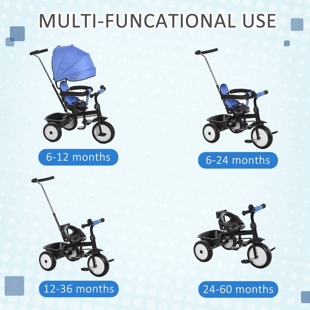 Blue 2 in 1 Baby Tricycle Stroller with Adjustable Canopy Detachable Guardrail Safety Belt K9569