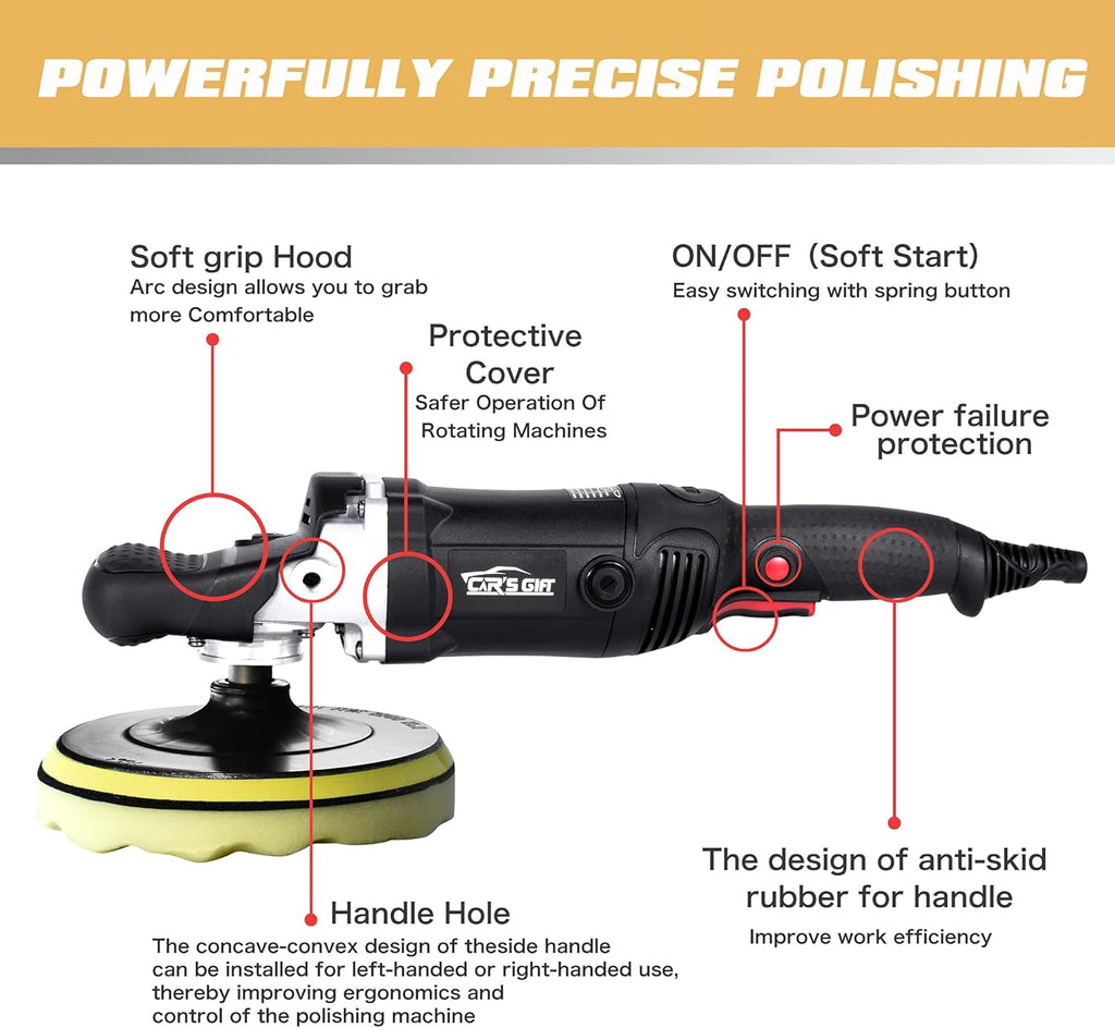 Rotary Polisher Waxer 7inch 1650W 6 Variable Speed 500-3000RPM I7614