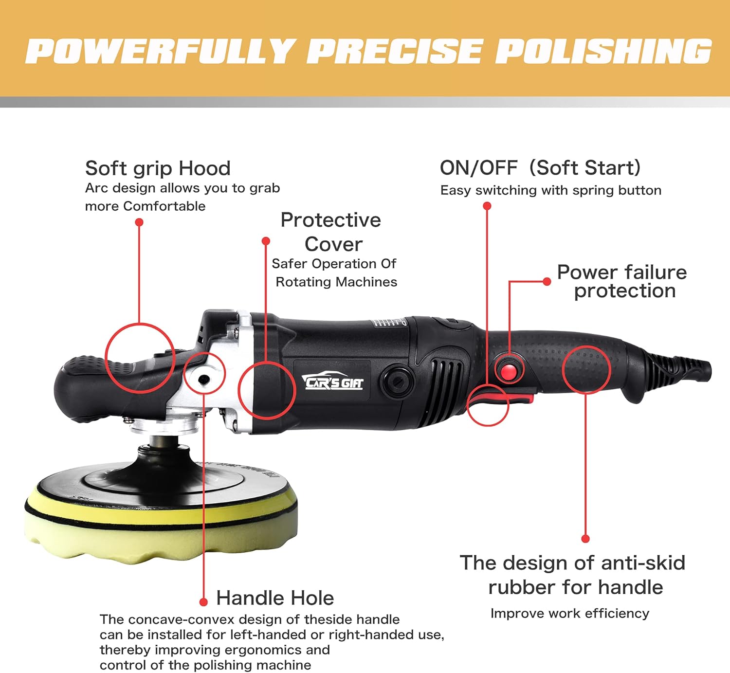 Rotary Polisher Waxer 7inch 1650W 6 Variable Speed 500-3000RPM I7614