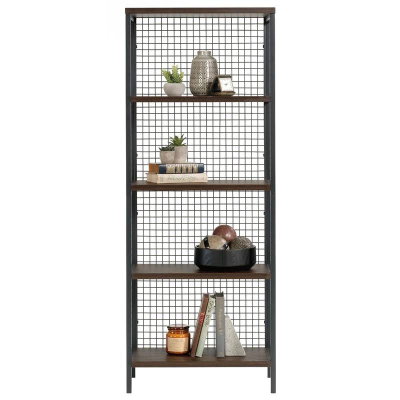 Tall Metal 4-Shelf Bookcase in Rich Walnut and Black B4020