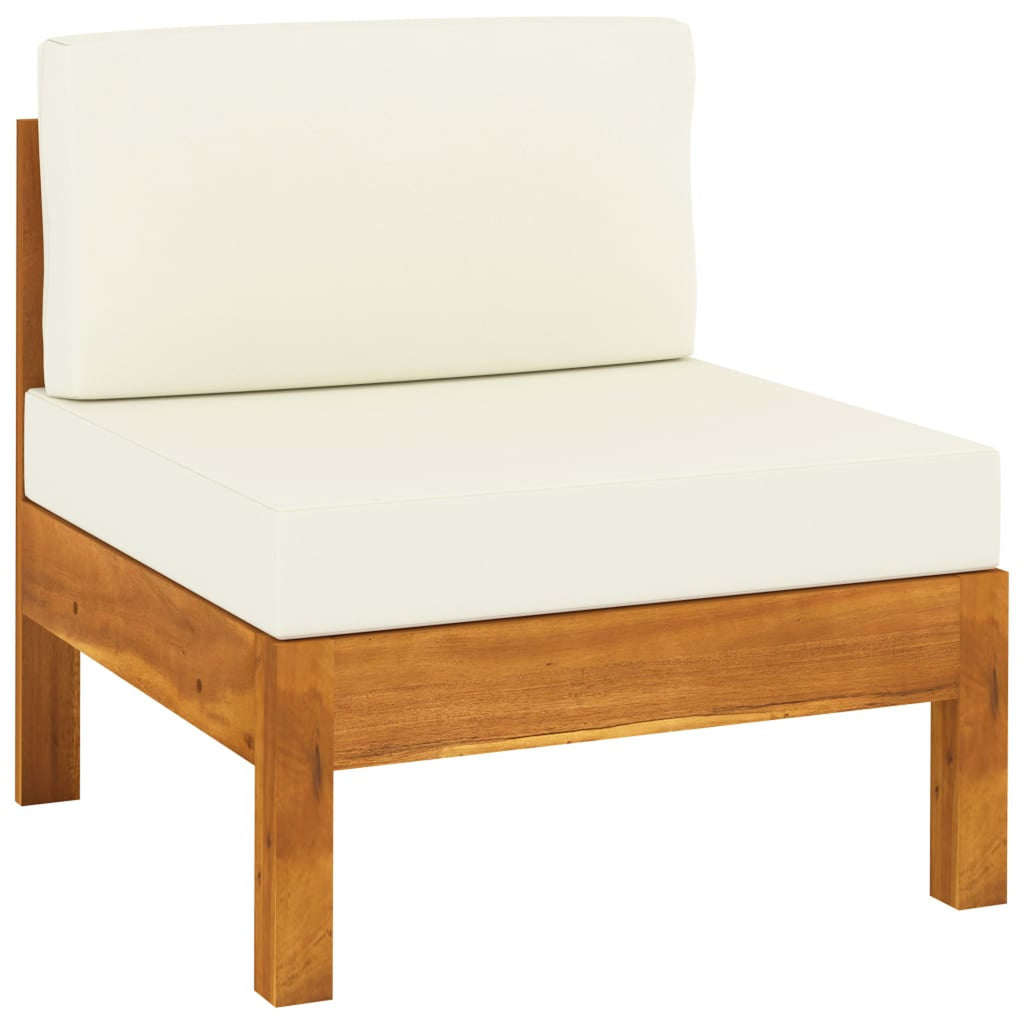 6 Piece Patio Lounge Set with Cream White Cushions Acacia Wood Outdoor Sectional Set Q76778