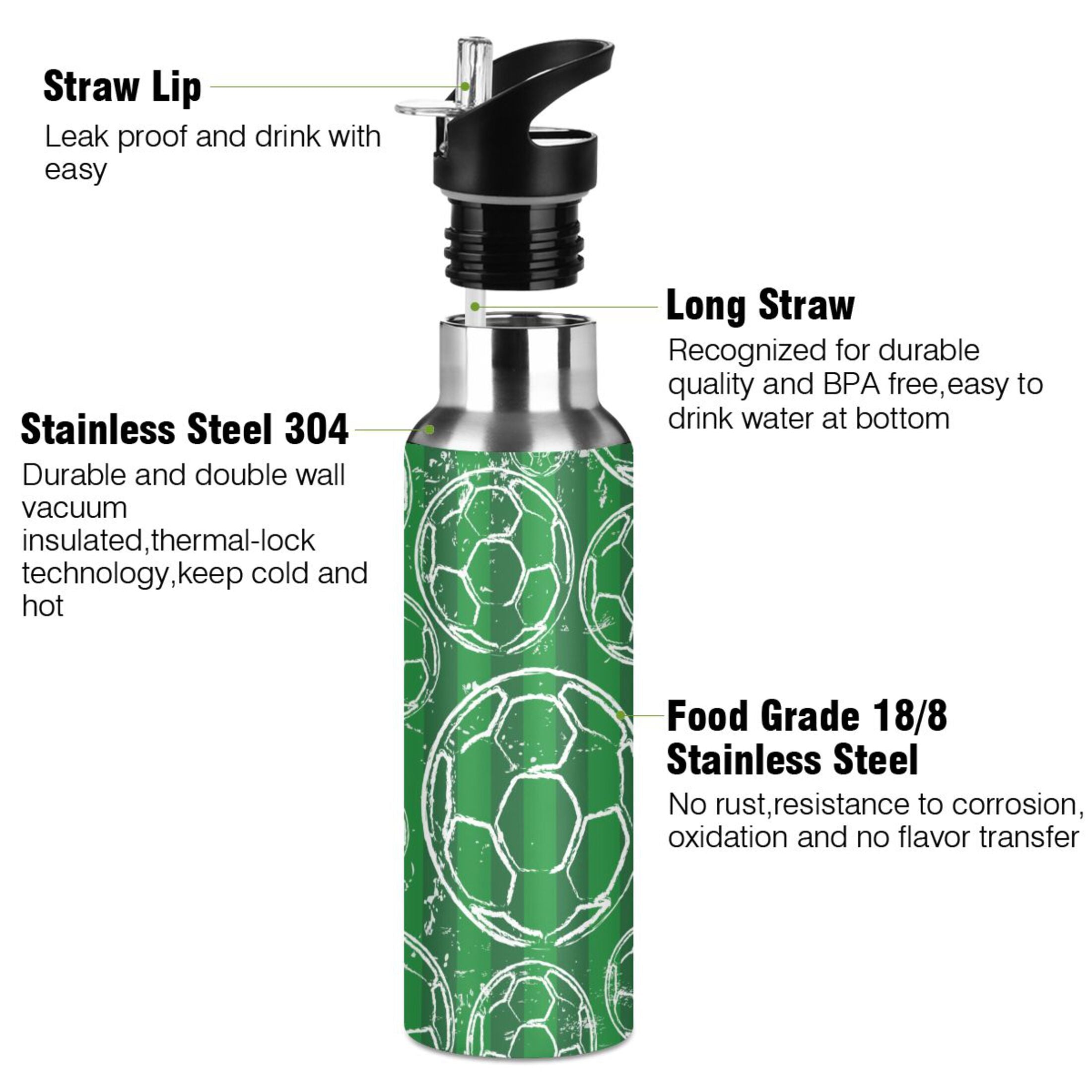 Stainless Steel Insulated Water Bottle with Straw Lid U80601