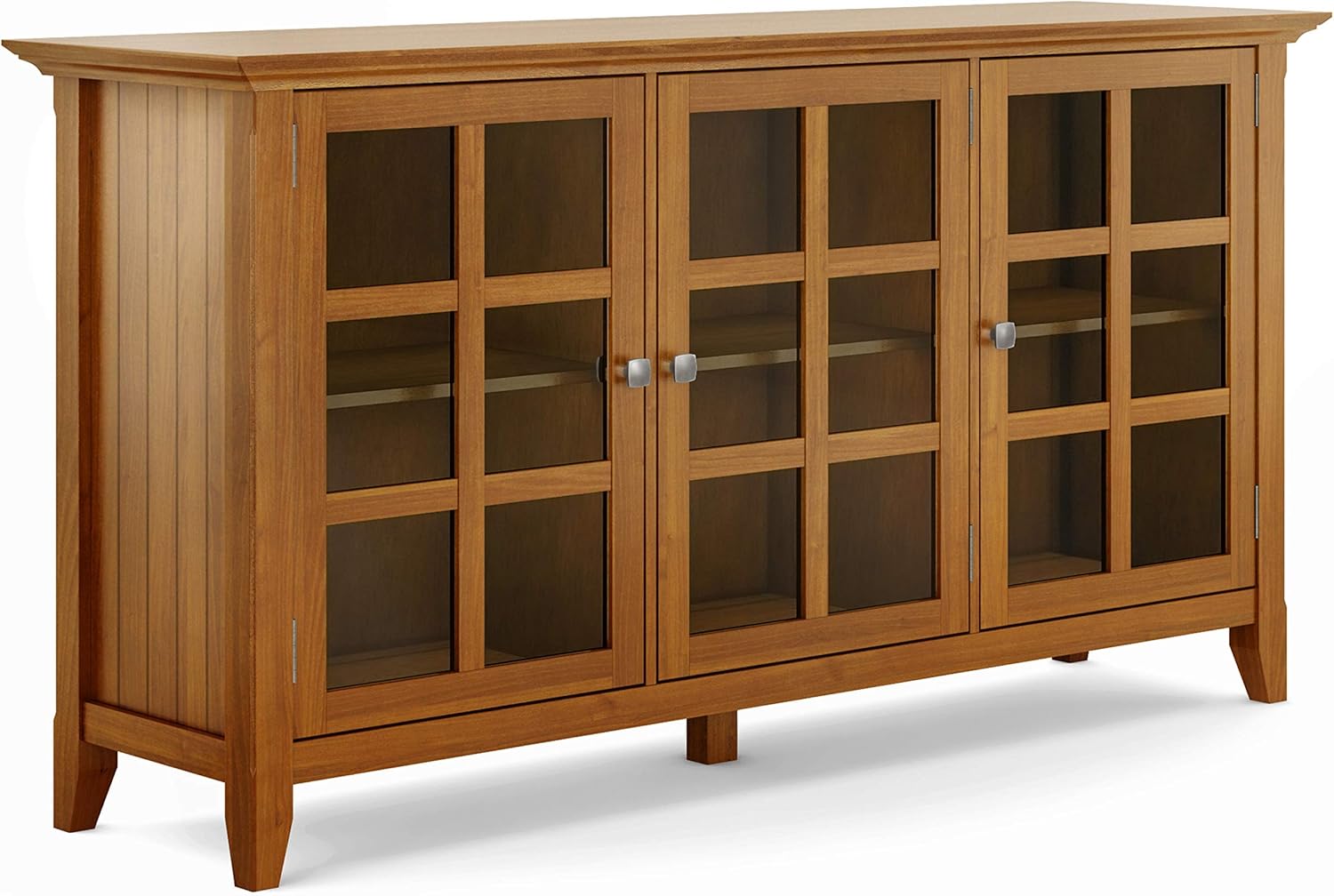 Distressed Grey Solid Wood Storage Cabinet with 3 Tempered Glass Doors and 3 Adjustable Shelves U76080