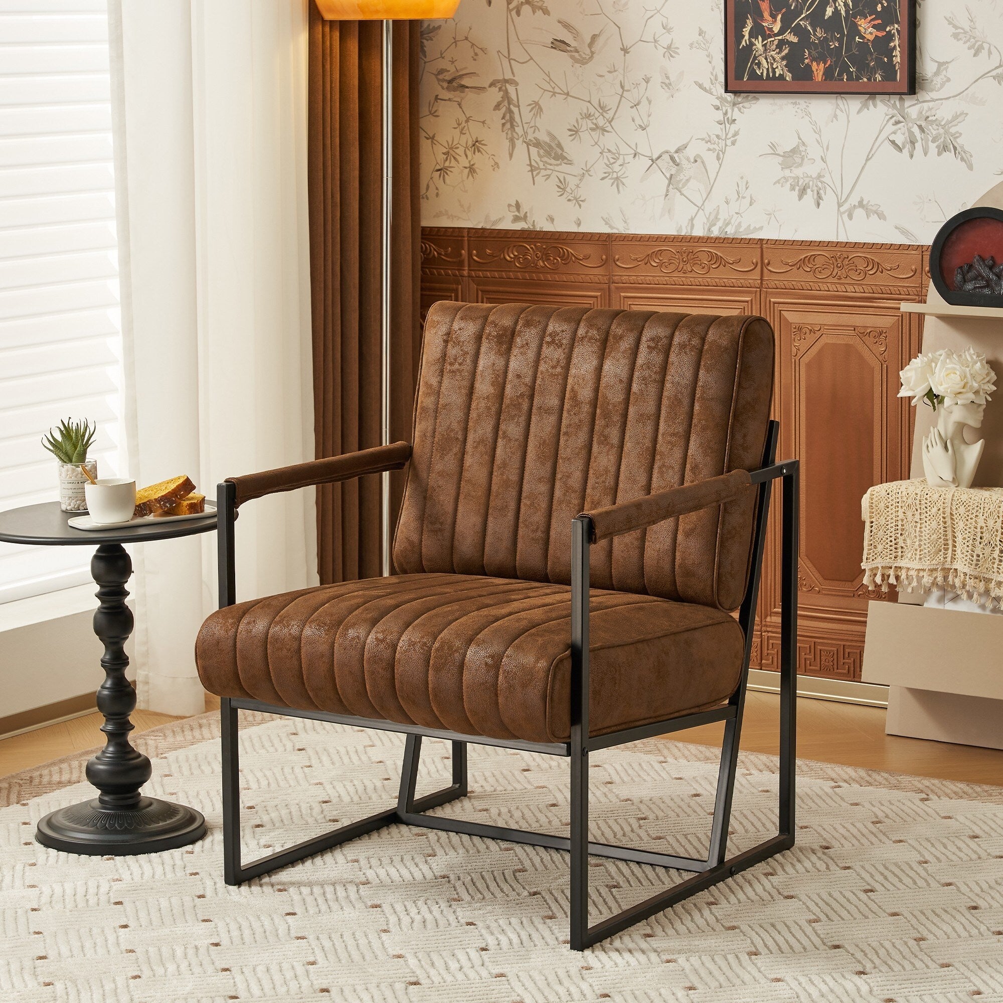 Brown Faux Leather Accent Chair with Metal Frame R58398