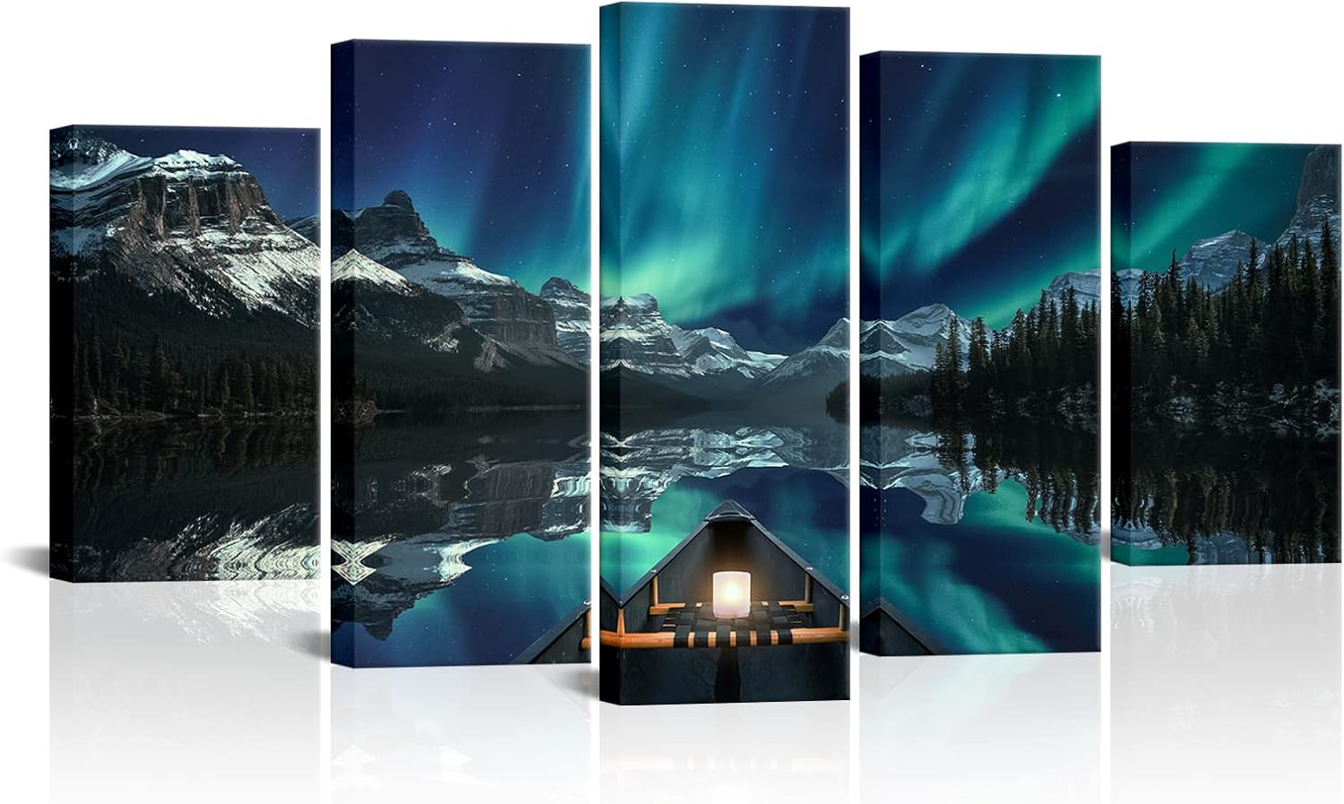 5 Panels Aurora Borealis Canvas Wall Art Stretched and Framed J4215