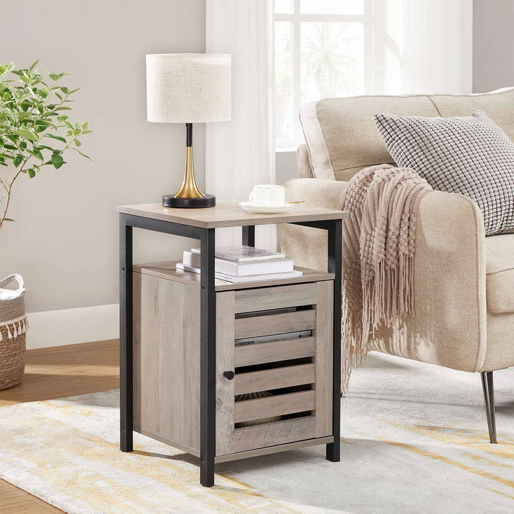 Greige Nightstand End Table with Cabinet and Shelf U550020