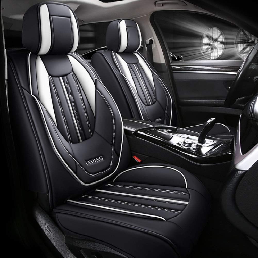 Black-Green PU Leather 5 Seats Full Set Car Seat Covers U29515