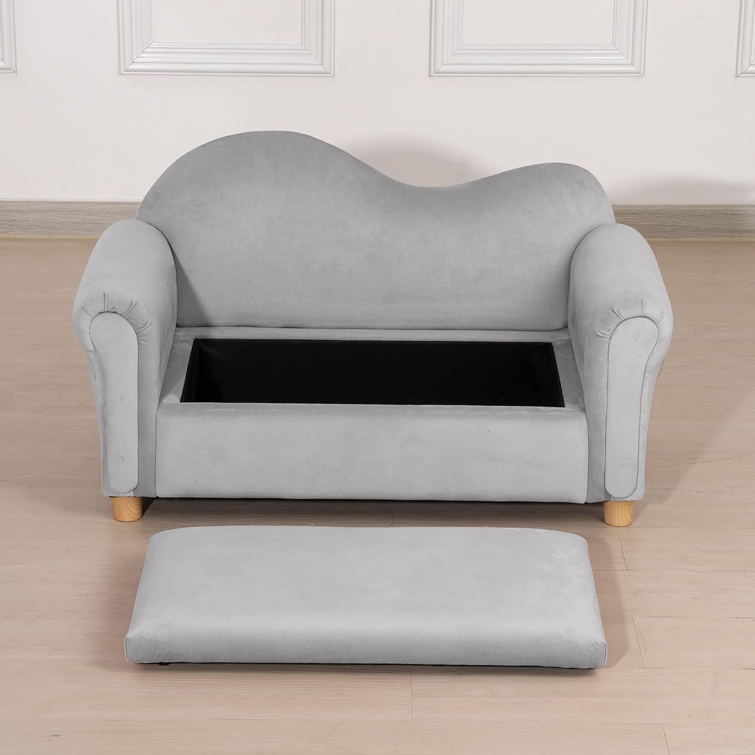 Grey Velvet Kids Sofa with Toy Storage Chest K7151